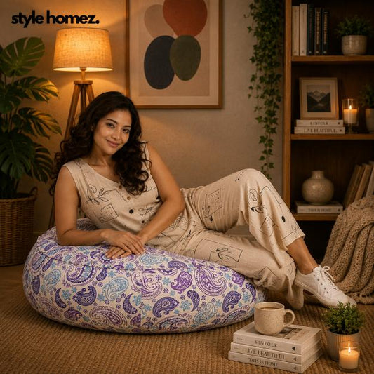 Style Homez  Cotton Canvas Paisley Printed Round Floor Cushion XL Size Cover Only