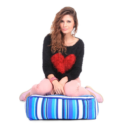 Style Homez Premium Cotton Canvas Square Floor Cushion, Stripes Pattern Printed Large Size with Cotton Filling