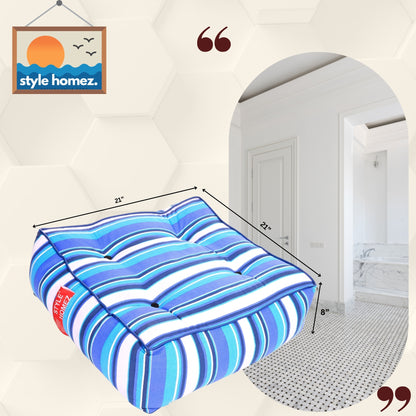 Style Homez Premium Cotton Canvas Square Floor Cushion, Stripes Pattern Printed Large Size with Cotton Filling