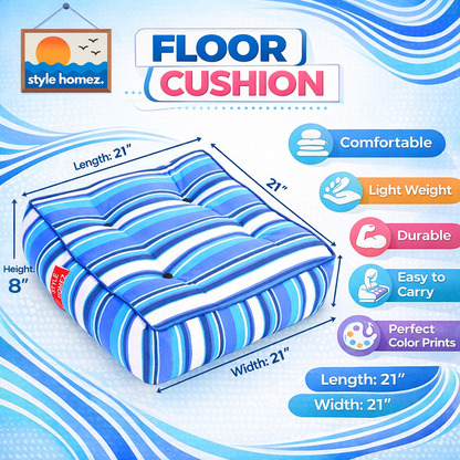 Style Homez Premium Cotton Canvas Square Floor Cushion, Stripes Pattern Printed Large Size with Cotton Filling