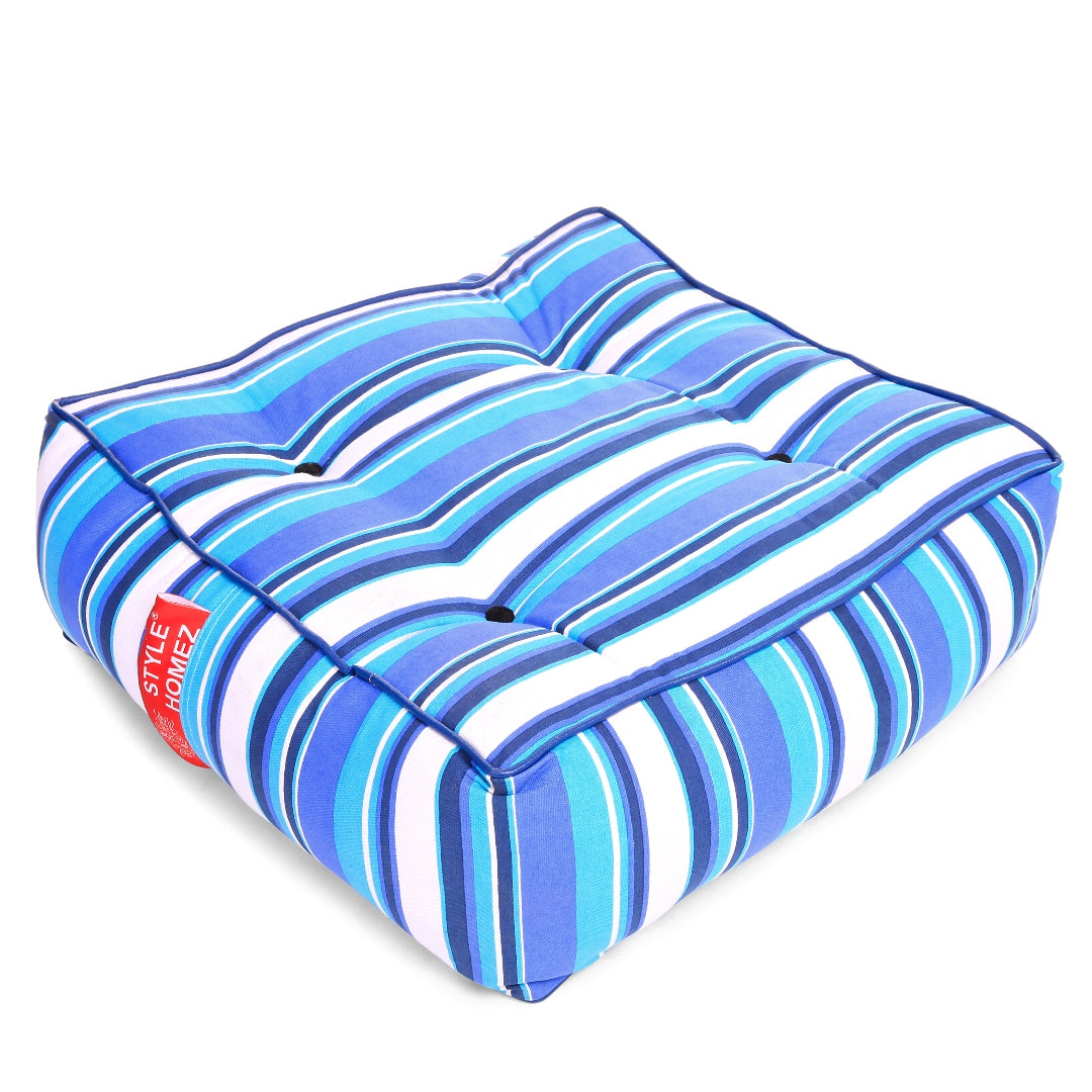 Style Homez Premium Cotton Canvas Square Floor Cushion, Stripes Pattern Printed Large Size with Cotton Filling