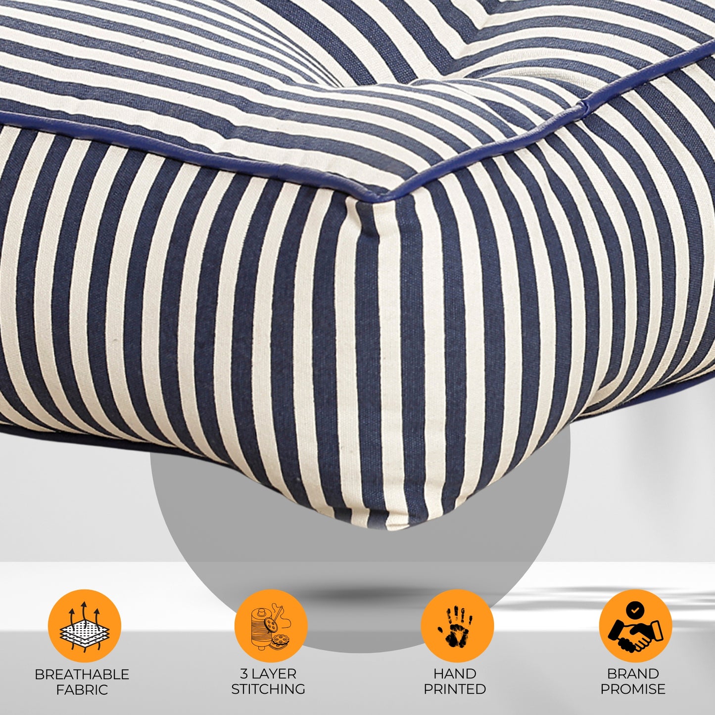 Style Homez Premium Cotton Canvas Square Floor Cushion, Stripes Design Printed Large Size with Cotton Filling
