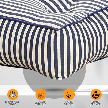Style Homez Premium Cotton Canvas Square Floor Cushion, Stripes Design Printed Large Size with Cotton Filling