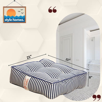 Style Homez Premium Cotton Canvas Square Floor Cushion, Stripes Design Printed Large Size with Cotton Filling
