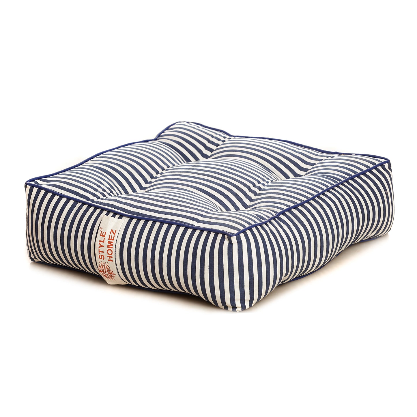 Style Homez Premium Cotton Canvas Square Floor Cushion, Stripes Design Printed Large Size with Cotton Filling