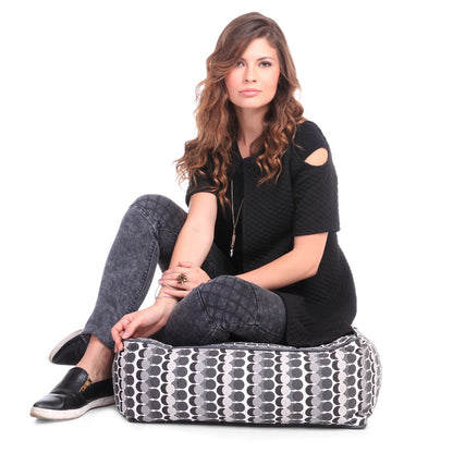 Style Homez Premium Cotton Canvas Square Floor Cushion, Polka Dot Printed Large Size with Cotton Filling