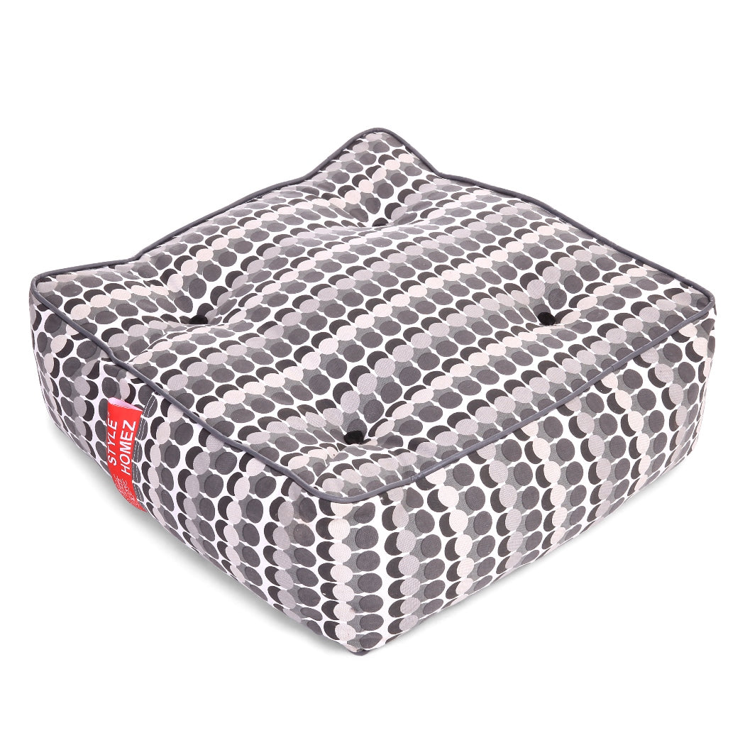 Style Homez Premium Cotton Canvas Square Floor Cushion, Polka Dot Printed Large Size with Cotton Filling
