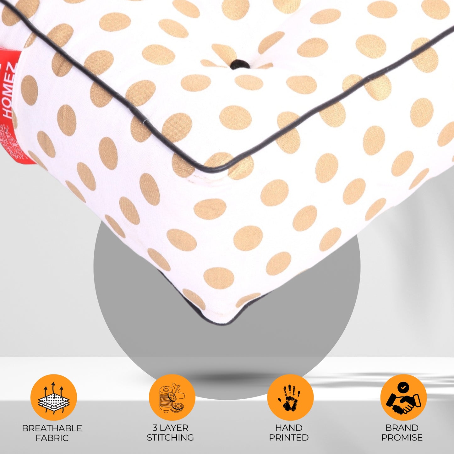 Style Homez Premium Cotton Canvas Square Floor Cushion, Polka Dots Pattern Large Size with Cotton Filling