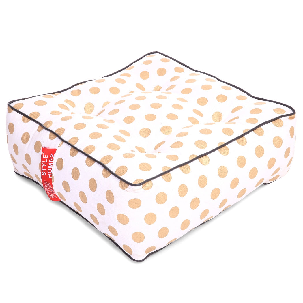 Style Homez Premium Cotton Canvas Square Floor Cushion, Polka Dots Pattern Large Size with Cotton Filling