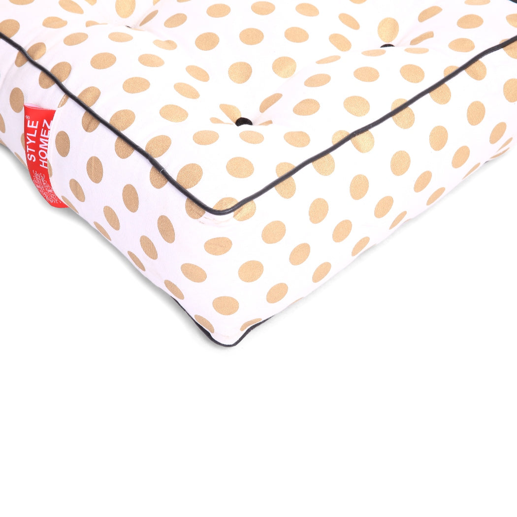 Style Homez Premium Cotton Canvas Square Floor Cushion, Polka Dots Pattern Large Size with Cotton Filling
