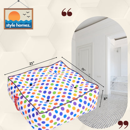 Style Homez Premium Cotton Canvas Square Floor Cushion, Polka Dots Design Printed Large Size with Cotton Filling