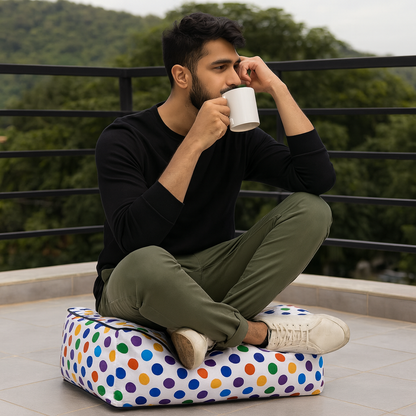 Style Homez Premium Cotton Canvas Square Floor Cushion, Polka Dots Design Printed Large Size with Cotton Filling