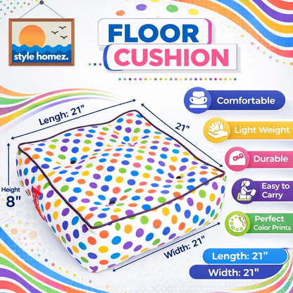 Style Homez Premium Cotton Canvas Square Floor Cushion, Polka Dots Design Printed Large Size with Cotton Filling