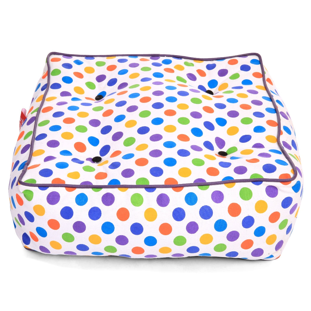 Style Homez Premium Cotton Canvas Square Floor Cushion, Polka Dots Design Printed Large Size with Cotton Filling
