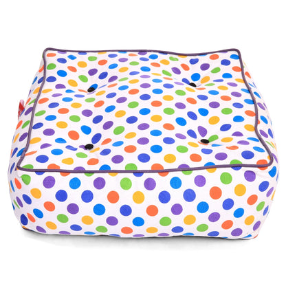 Style Homez Premium Cotton Canvas Square Floor Cushion, Polka Dots Design Printed Large Size with Cotton Filling