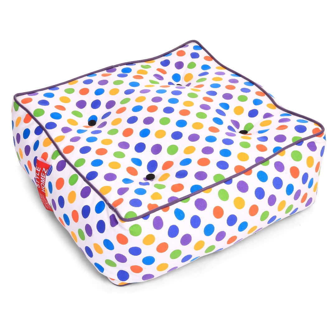 Style Homez Premium Cotton Canvas Square Floor Cushion, Polka Dots Design Printed Large Size with Cotton Filling