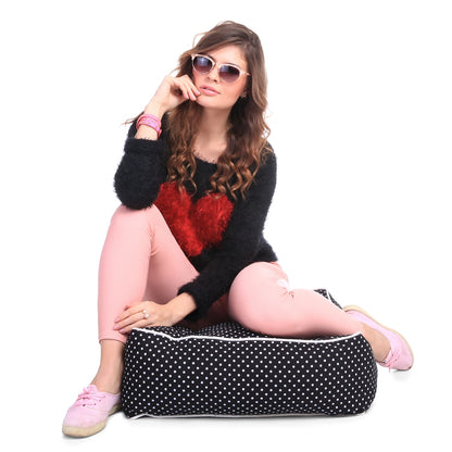 Style Homez Premium Cotton Canvas Square Floor Cushion, Polka Dots Print Large Size with Cotton Filling