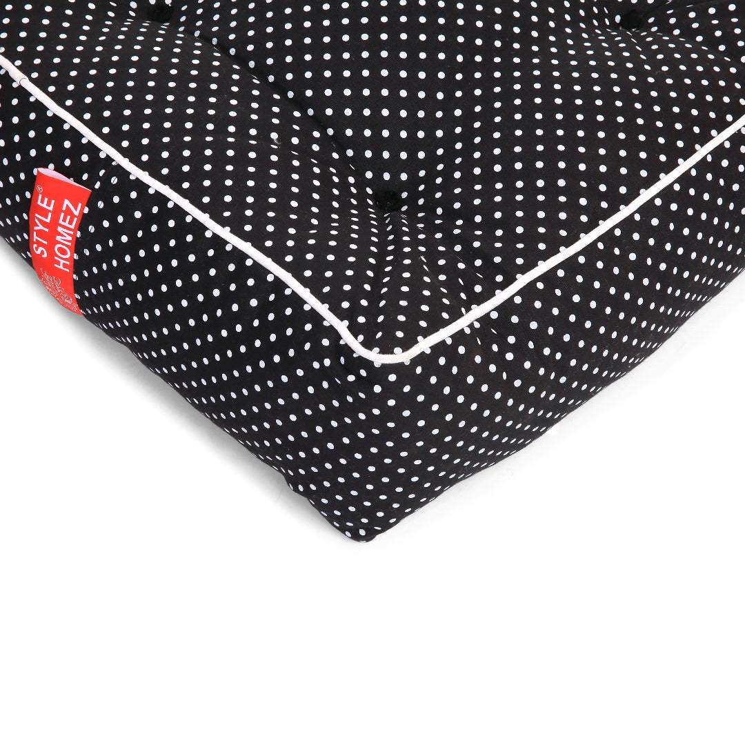 Style Homez Premium Cotton Canvas Square Floor Cushion, Polka Dots Print Large Size with Cotton Filling