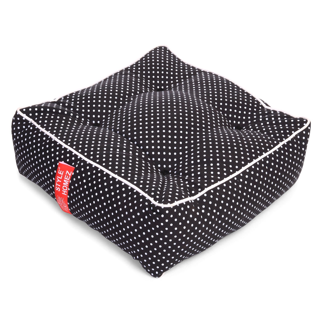 Style Homez Premium Cotton Canvas Square Floor Cushion, Polka Dots Print Large Size with Cotton Filling