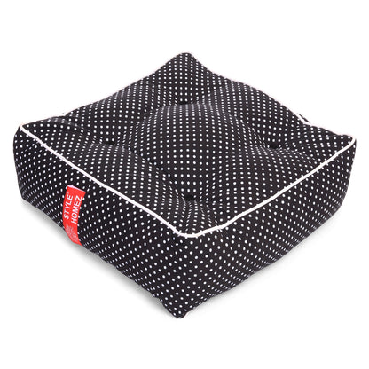 Style Homez Premium Cotton Canvas Square Floor Cushion, Polka Dots Print Large Size with Cotton Filling