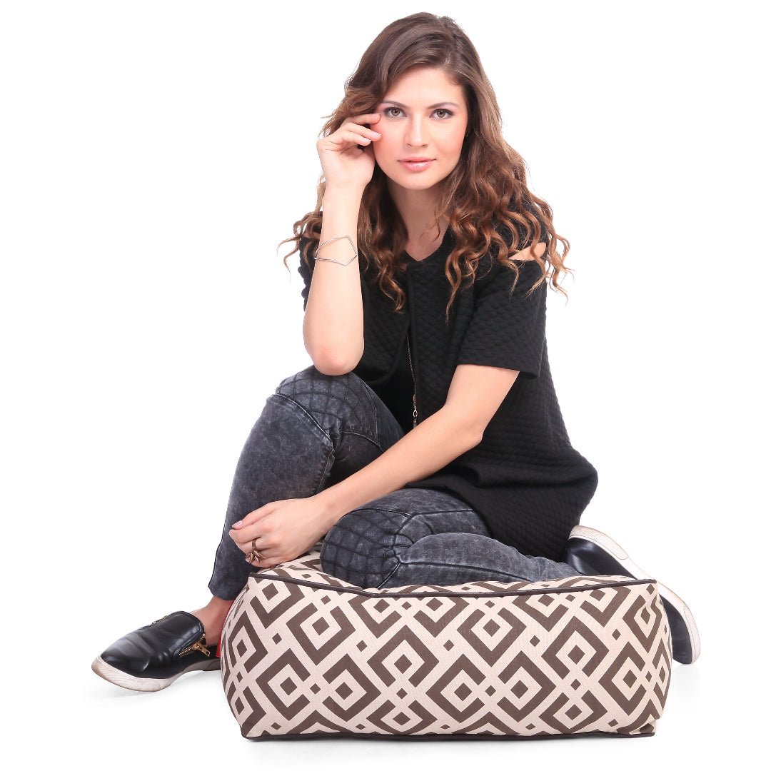 Style Homez Premium Cotton Canvas Square Floor Cushion, Geometric Print Large Size with Cotton Filling