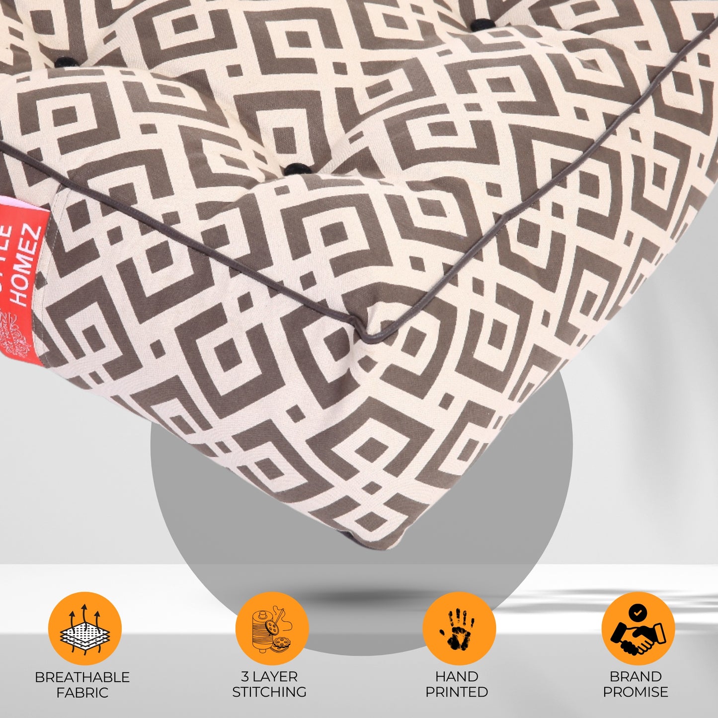Style Homez Premium Cotton Canvas Square Floor Cushion, Geometric Print Large Size with Cotton Filling