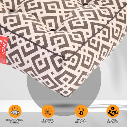 Style Homez Premium Cotton Canvas Square Floor Cushion, Geometric Print Large Size with Cotton Filling