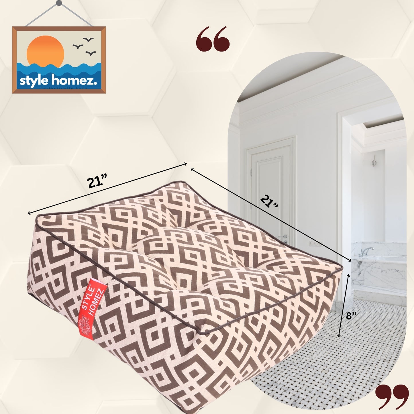 Style Homez Premium Cotton Canvas Square Floor Cushion, Geometric Print Large Size with Cotton Filling