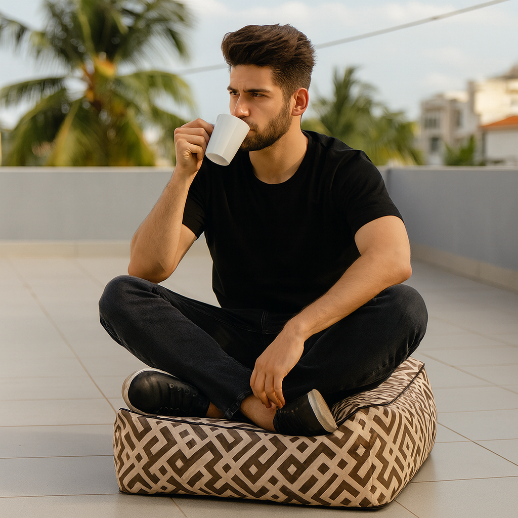 Style Homez Premium Cotton Canvas Square Floor Cushion, Geometric Print Large Size with Cotton Filling