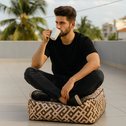Style Homez Premium Cotton Canvas Square Floor Cushion, Geometric Print Large Size with Cotton Filling