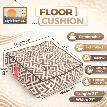 Style Homez Premium Cotton Canvas Square Floor Cushion, Geometric Print Large Size with Cotton Filling
