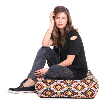 Style Homez Premium Cotton Canvas Square Floor Cushion, Geometric Pattern Printed Large Size with Cotton Filling