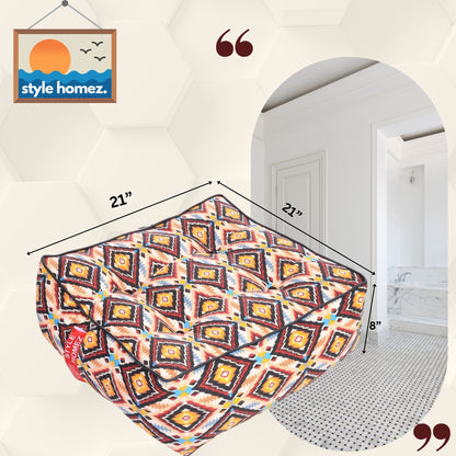 Style Homez Premium Cotton Canvas Square Floor Cushion, Geometric Pattern Printed Large Size with Cotton Filling
