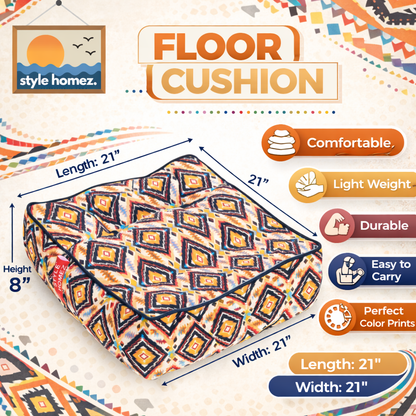 Style Homez Premium Cotton Canvas Square Floor Cushion, Geometric Pattern Printed Large Size with Cotton Filling