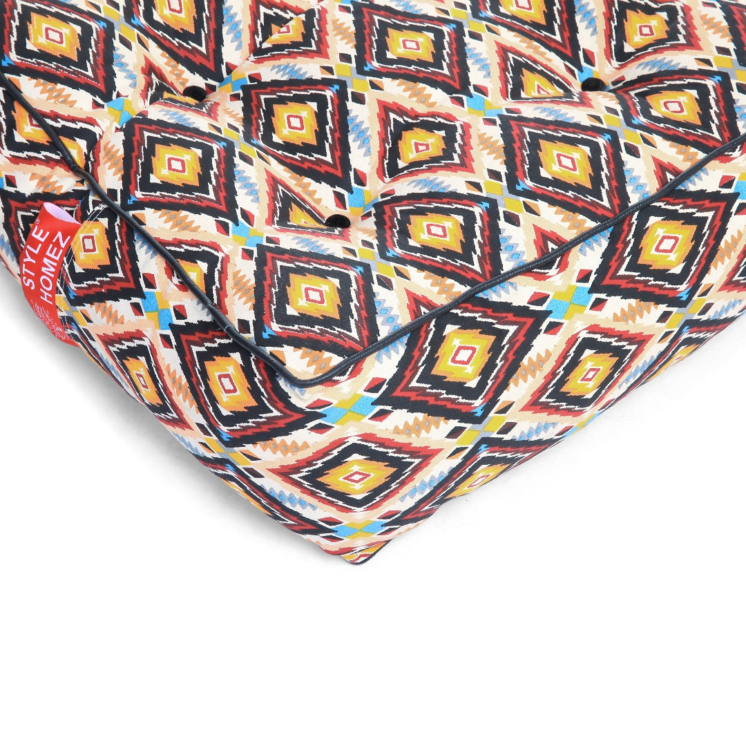 Style Homez Premium Cotton Canvas Square Floor Cushion, Geometric Pattern Printed Large Size with Cotton Filling