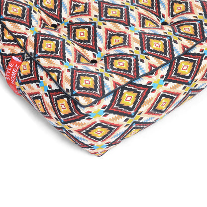 Style Homez Premium Cotton Canvas Square Floor Cushion, Geometric Pattern Printed Large Size with Cotton Filling