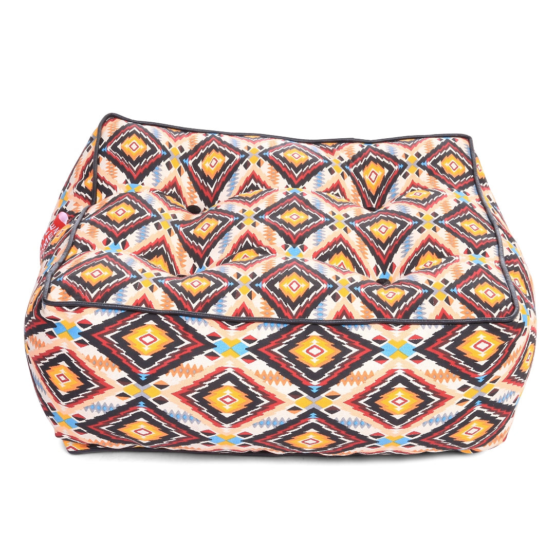 Style Homez Premium Cotton Canvas Square Floor Cushion, Geometric Pattern Printed Large Size with Cotton Filling