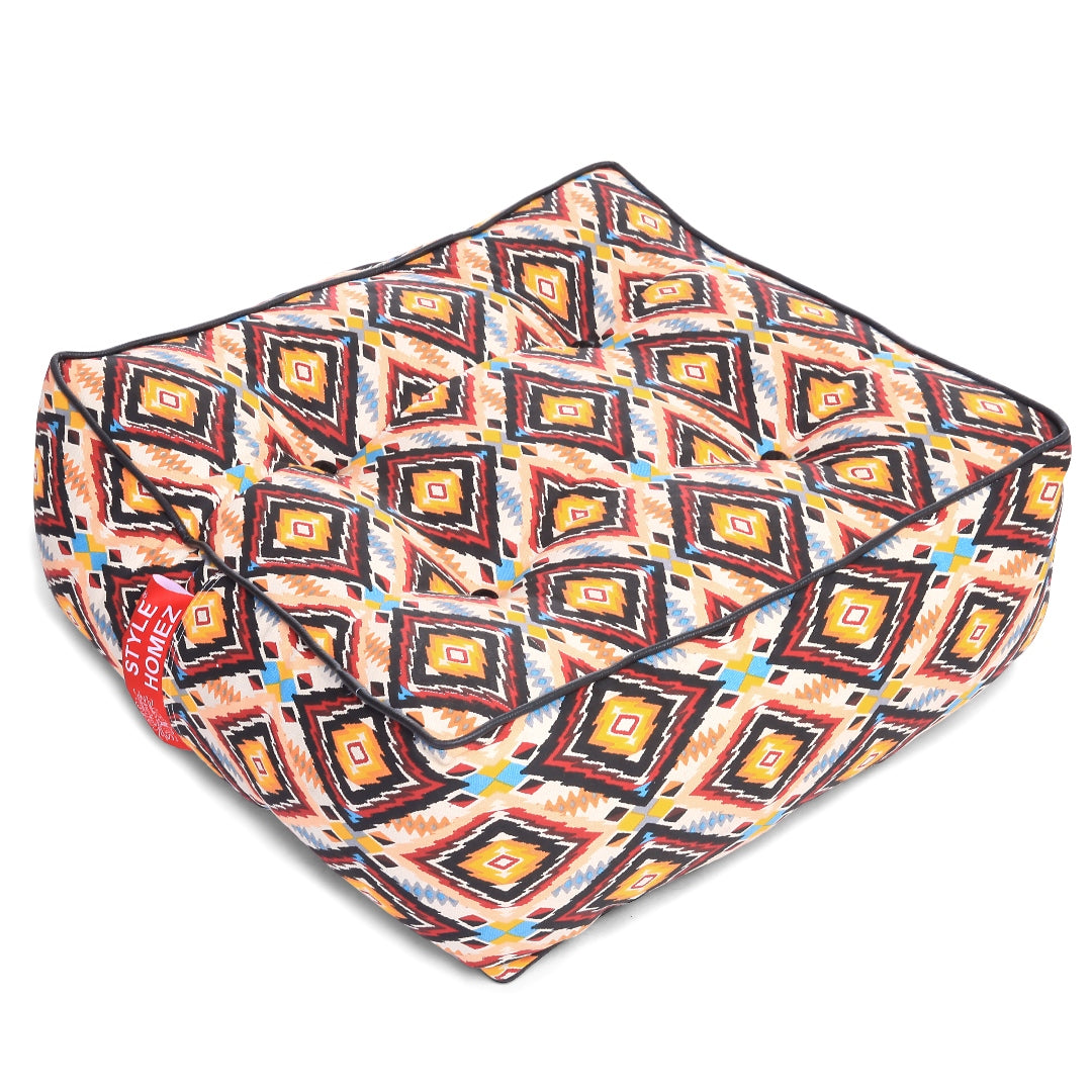 Style Homez Premium Cotton Canvas Square Floor Cushion, Geometric Pattern Printed Large Size with Cotton Filling