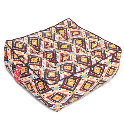 Style Homez Premium Cotton Canvas Square Floor Cushion, Geometric Pattern Printed Large Size with Cotton Filling