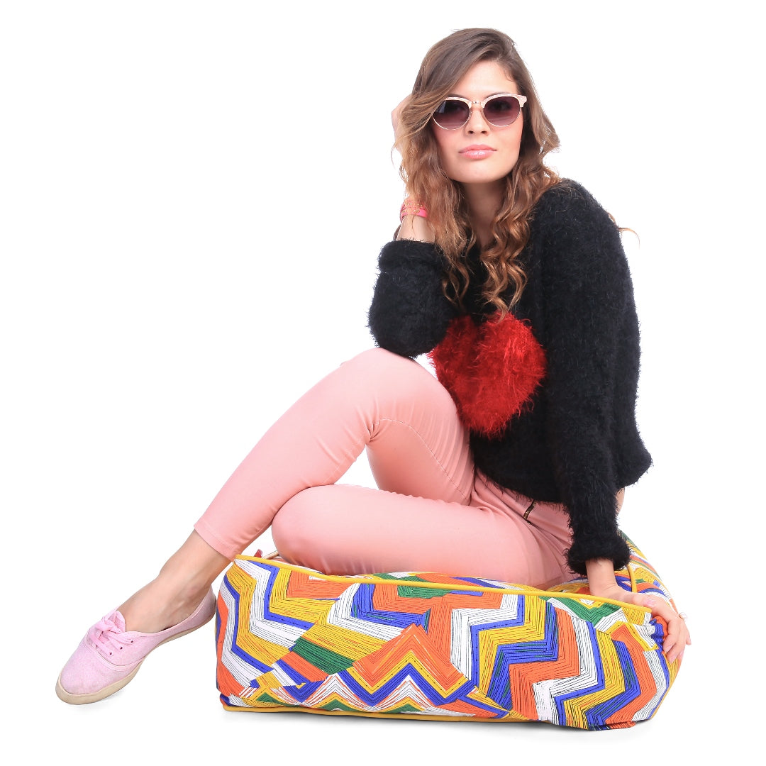 Style Homez Premium Cotton Canvas Square Floor Cushion, Geometric Design Printed Large Size with Cotton Filling