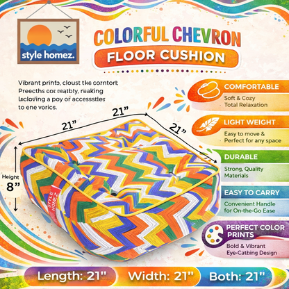 Style Homez Premium Cotton Canvas Square Floor Cushion, Geometric Design Printed Large Size with Cotton Filling