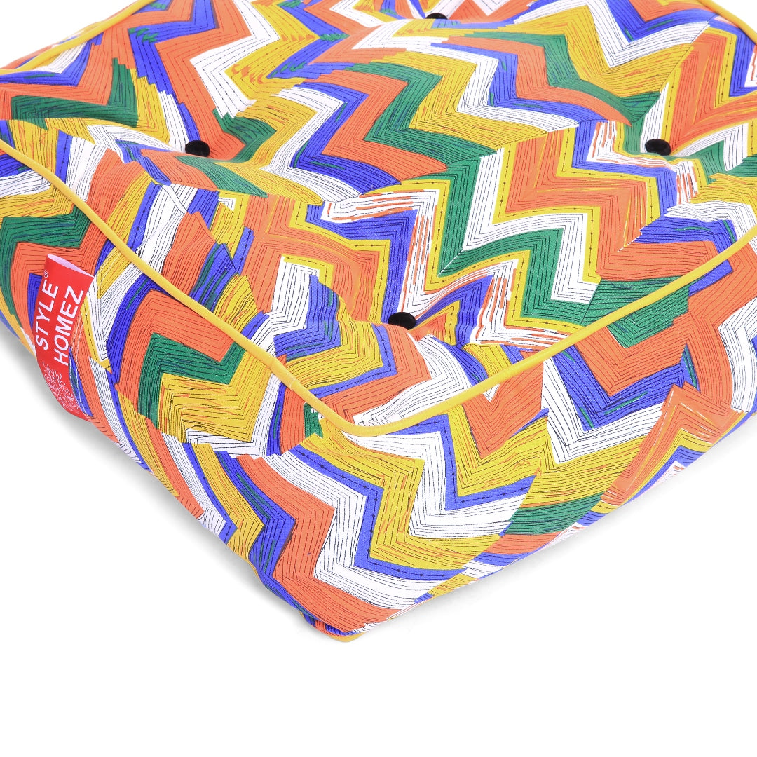 Style Homez Premium Cotton Canvas Square Floor Cushion, Geometric Design Printed Large Size with Cotton Filling