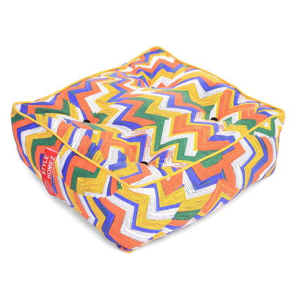 Style Homez Premium Cotton Canvas Square Floor Cushion, Geometric Design Printed Large Size with Cotton Filling