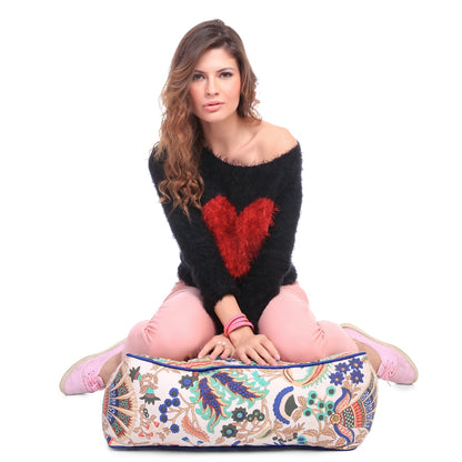 Style Homez Premium Cotton Canvas Square Floor Cushion, Floral Printed Large Size with Cotton Filling