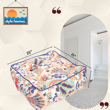 Style Homez Premium Cotton Canvas Square Floor Cushion, Floral Printed Large Size with Cotton Filling