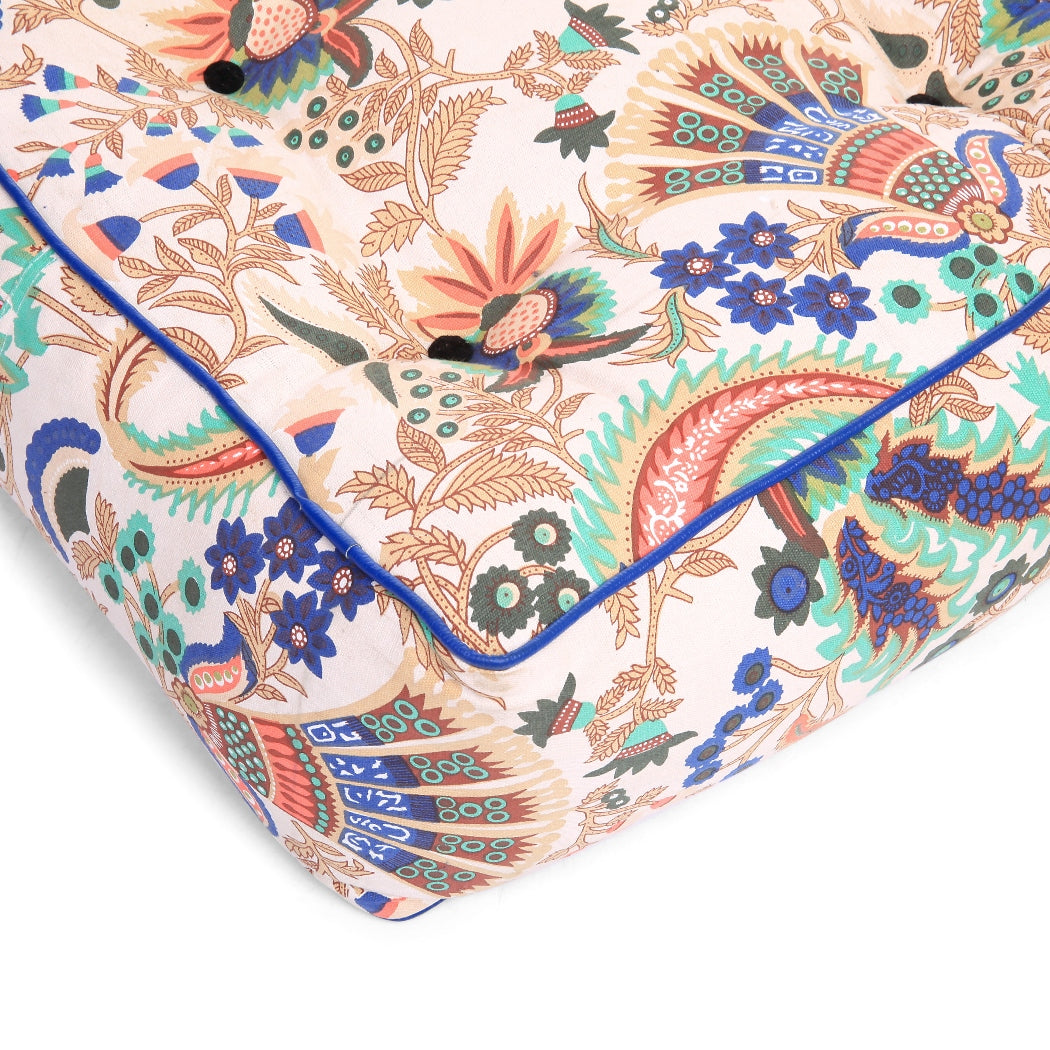 Style Homez Premium Cotton Canvas Square Floor Cushion, Floral Printed Large Size with Cotton Filling