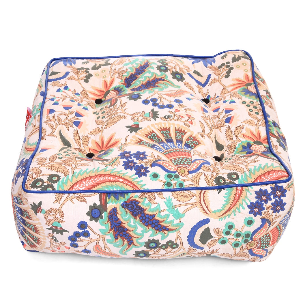 Style Homez Premium Cotton Canvas Square Floor Cushion, Floral Printed Large Size with Cotton Filling