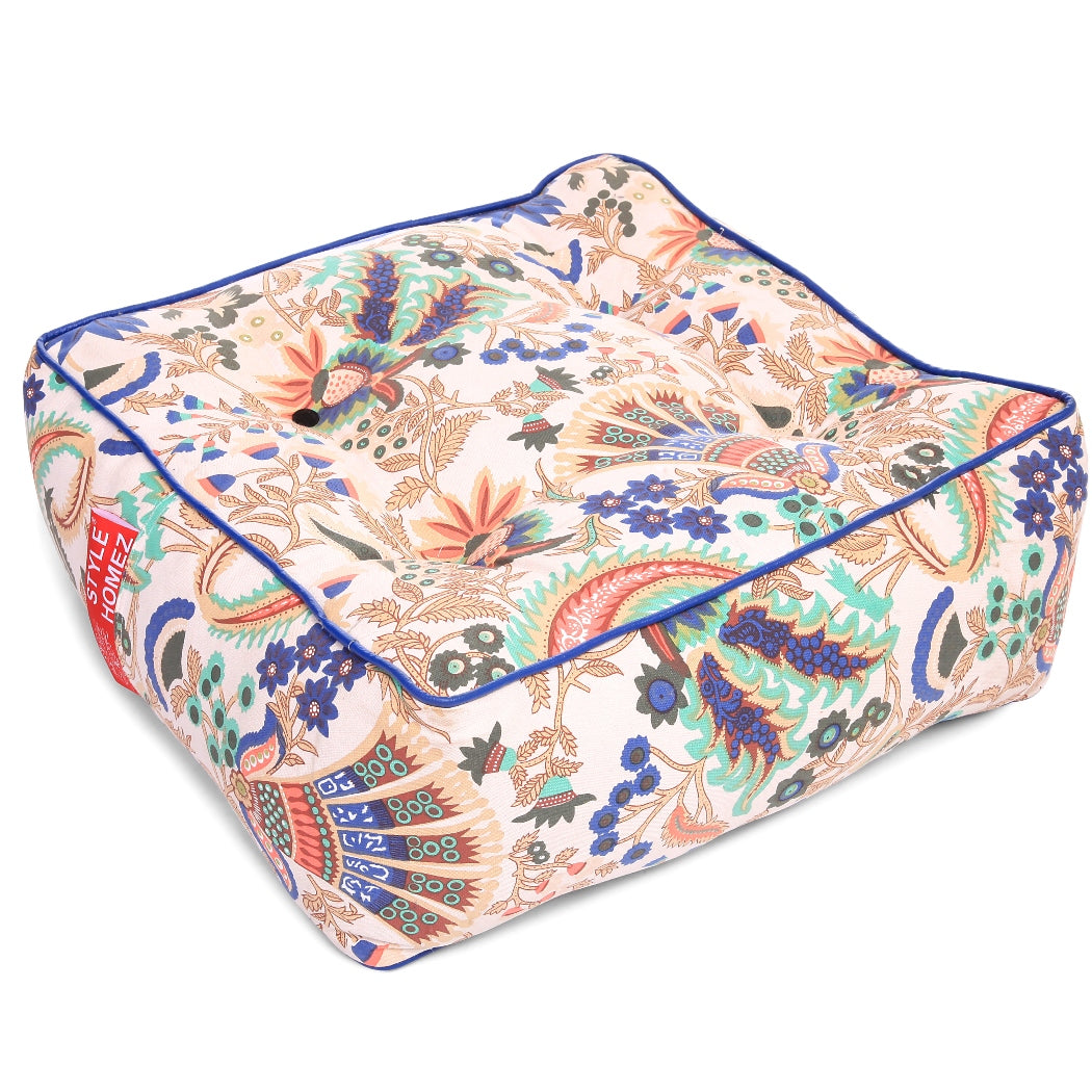 Style Homez Premium Cotton Canvas Square Floor Cushion, Floral Printed Large Size with Cotton Filling