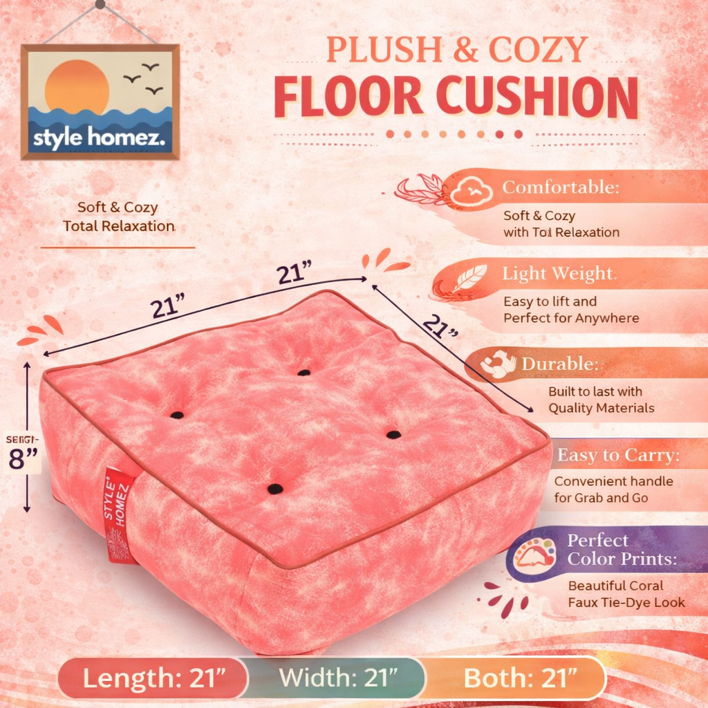 Style Homez Premium Cotton Canvas Square Floor Cushion, Abstract Printed Large Size with Cotton Filling