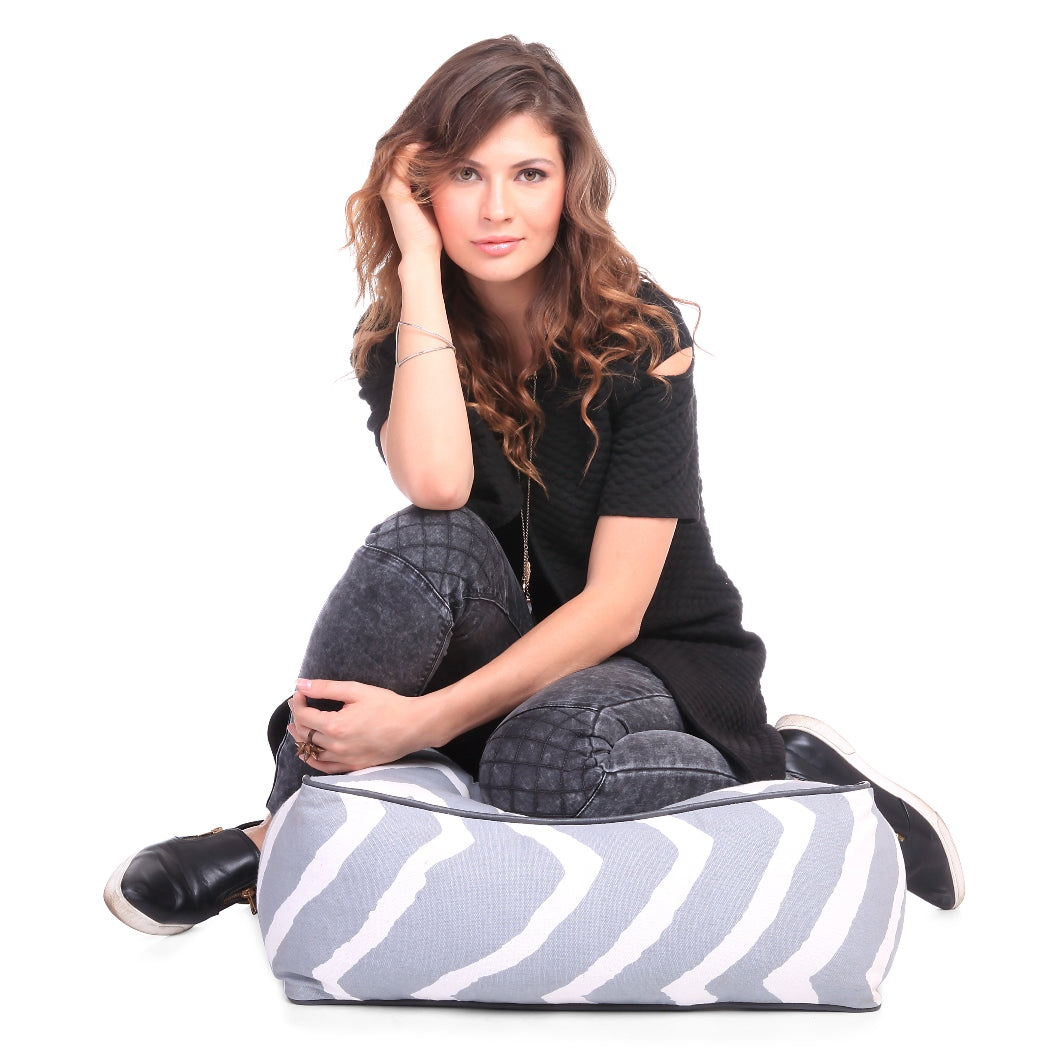 Style Homez Premium Cotton Canvas Square Floor Cushion, Stripes Printed Large Size with Cotton Filling